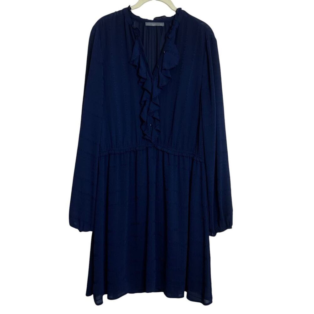 Octavia Womens Sheer Lined Fit & Flare Dress Size XL Navy Blue Ruffled Career